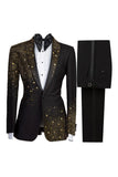 Shawl Lapel 2 Piece Black One Button Men's Prom Suits with Beading