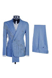 Shawl Lapel 2 Piece Light Blue Double Breasted Men's Prom Suits with Beading
