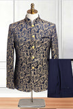 2 Piece Gold Single Breasted Printed Men's Suits