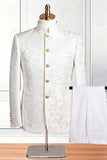 2 Piece Gold Single Breasted Printed Men's Suits