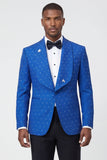 2 Piece Shawl Lapel Blue One Button Men's Formal Suits with Beading