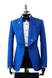 2 Piece Shawl Lapel Blue One Button Men's Formal Suits with Beading