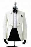 2 Piece Shawl Lapel Blue One Button Men's Formal Suits with Beading