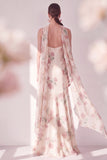 Apricot Mermaid Chiffon Spaghetti Straps Maxi Floral Wedding Guest Dress with Slit