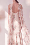 Apricot Mermaid Chiffon Spaghetti Straps Maxi Floral Wedding Guest Dress with Slit