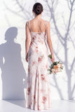 Ivory Red Floral Spaghetti Straps Sheath Bridesmaid Dress with Slit