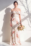 Off The Shoulder Ivory Red Floral Mermaid Bridesmaid Dress