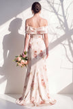 Off The Shoulder Ivory Red Floral Mermaid Bridesmaid Dress
