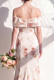 Off The Shoulder Ivory Red Floral Mermaid Bridesmaid Dress