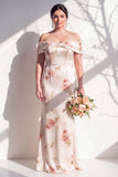 Off The Shoulder Ivory Red Floral Mermaid Bridesmaid Dress