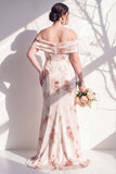 Off The Shoulder Ivory Red Floral Mermaid Bridesmaid Dress