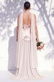 Strapless Ivory Red Floral A Line Bridesmaid Dress with Neck Scarf