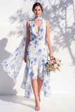 Green Floral Mermaid V Neck Bridesmaid Dress with Scarf