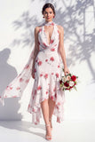 Green Floral Mermaid V Neck Bridesmaid Dress with Scarf