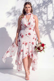Green Floral Mermaid V Neck Bridesmaid Dress with Scarf