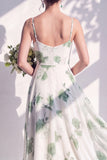 Green Floral A Line Cowl Neck Bridesmaid Dress