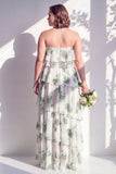 Strapless Tiered Green Floral A Line Bridesmaid Dress