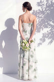 Blue Floral Ruffled A Line Cowl Neck Bridesmaid Dress