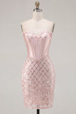 Sweetheart Blush Satin Bodycon Corset Sequins Homecoming Dress