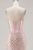 Sweetheart Blush Satin Bodycon Corset Sequins Homecoming Dress