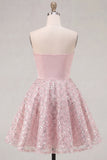 Blush Satin A-Line Strapless Ruched Sequins Cute Homecoming Dress