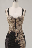 Black Satin Bodycon Ruched Sequins Homecoming Dress with Slit