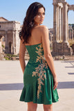 Dark Green Satin Bodycon Sweetheart Ruched Sequins Homecoming Dress with Sash