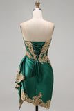 Dark Green Satin Sweetheart Ruched Sequins Sheer Corset Homecoming Dress with Sash