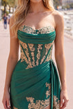 Dark Green Satin Sweetheart Ruched Sequins Sheer Corset Homecoming Dress with Sash