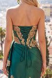 Dark Green Satin Sweetheart Ruched Sequins Sheer Corset Homecoming Dress with Sash