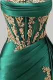 Dark Green Satin Sweetheart Ruched Sequins Sheer Corset Homecoming Dress with Sash
