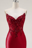 Red Satin Sweetheart Beaded Sheer Corset Homecoming Dress