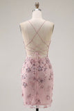 Blush Bodycon Halter Neck Sheer Corset Sequins Homecoming Dress
