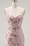 Blush Bodycon Halter Neck Sheer Corset Sequins Homecoming Dress