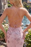 Blush Bodycon Halter Neck Sheer Corset Sequins Homecoming Dress