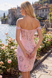 Off the Shoulder Blush Bodycon Sheer Corset Sequins Homecoming Dress