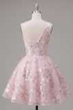 Pink A-Line One Shoulder Floral Homecoming Dress