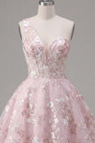 Pink A-Line One Shoulder Floral Homecoming Dress