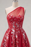 Sparkly Red Floral A Line Short Corset Beaded Homecoming Dress with Ruffles