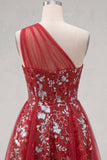 Sparkly Red Floral A Line Short Corset Beaded Homecoming Dress with Ruffles