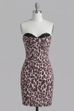 Coffee Leopard Print Ruched Tight Short Corset Homecoming Dress with Beading