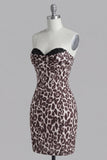 Coffee Leopard Print Ruched Tight Short Corset Homecoming Dress with Beading