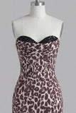 Coffee Leopard Print Ruched Tight Short Corset Homecoming Dress with Beading
