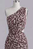 Coffee Leopard Print One Shoulder Cut Out Ruched Tight Short Homecoming Dress