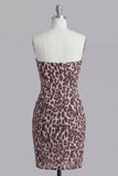 Coffee Strapless Ruched Tight Leopard Print Short Homecoming Dress