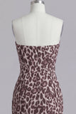Coffee Strapless Ruched Tight Leopard Print Short Homecoming Dress