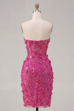 Sparkly Fuchsia Floral Sweetheart Tight Short Corset Homecoming Dress with Beading