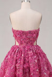 Sparkly Fuchsia Floral A Line Cut Out Corset Beaded Short Homecoming Dress