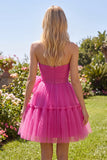 Fuchsia A Line Sweetheart Ruched Short Homecoming Dress with Bow