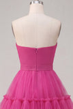 Fuchsia A Line Sweetheart Ruched Short Homecoming Dress with Bow